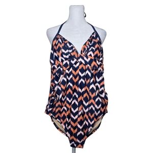 LIZ LANGE MATERNITY Womens One Piece Swimsuit Geometric Pink Blue Size Medium